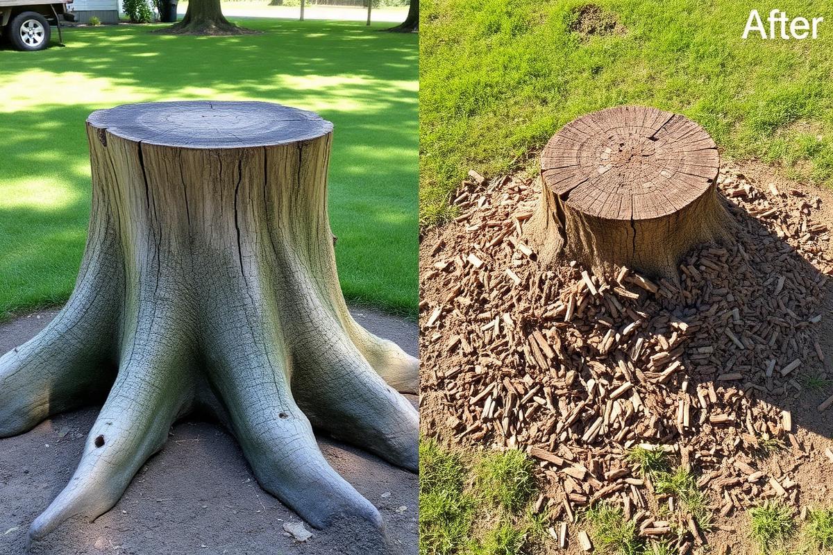 Before and after stump grinding